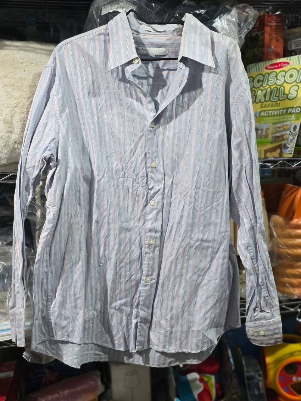 GUC 34/35 Perry Ellis Light Blue and White Striped Dress Shirt
